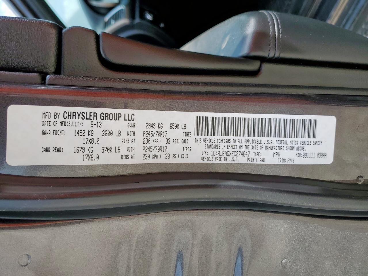 2014 Jeep Grand Cherokee Laredo VIN: 1C4RJEAGXEC274647 Lot: 65058805