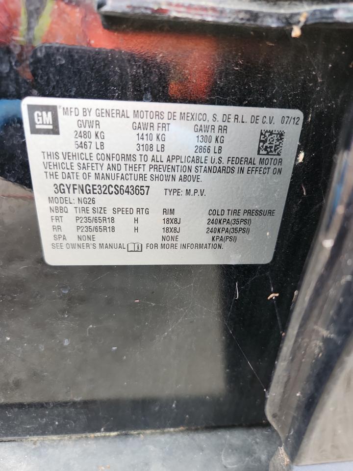 2012 Cadillac Srx VIN: 3GYFNGE32CS643657 Lot: 62632505