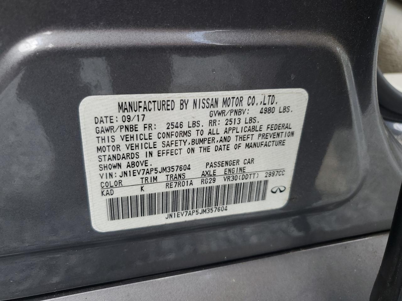 2018 Infiniti Q50 Luxe VIN: JN1EV7AP5JM357604 Lot: 64866585