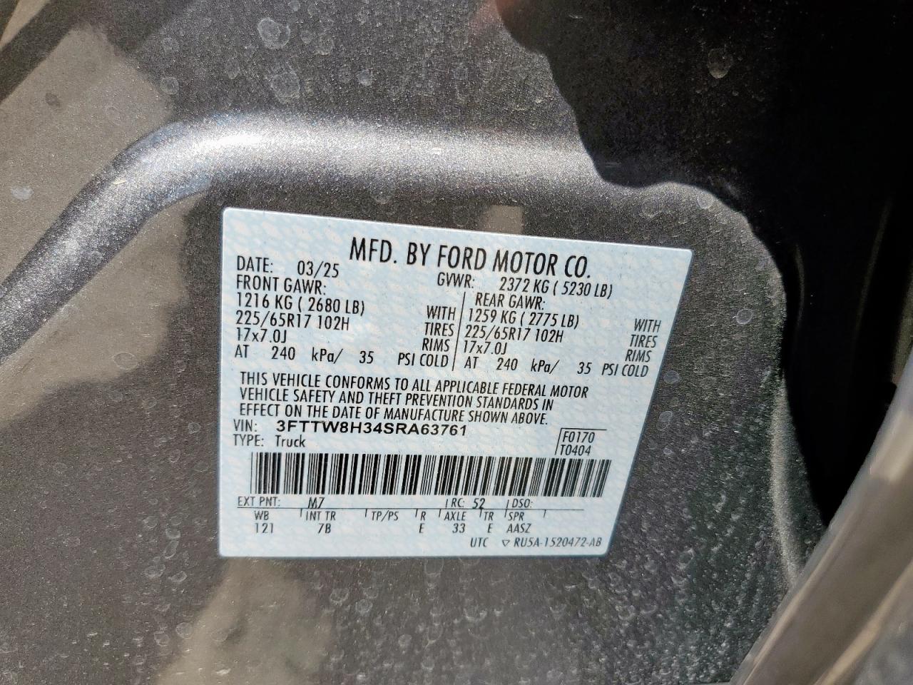 3fttw8h34sra63761 3FTTW8H34SRA63761 2025 Ford Maverick Xlt