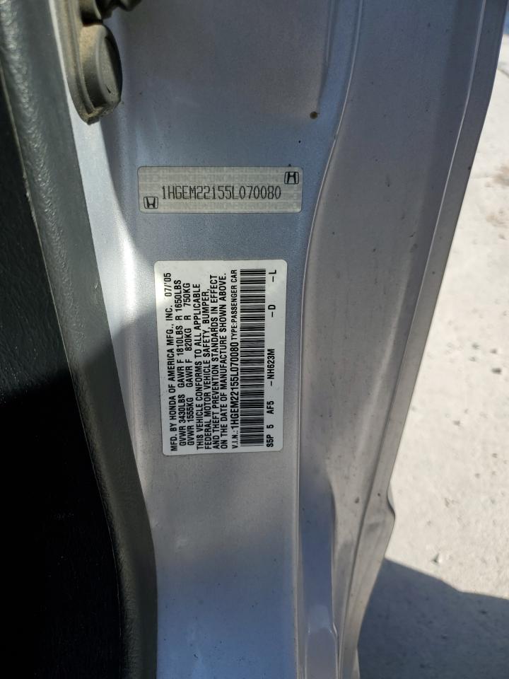 2005 Honda Civic Dx Vp VIN: 1HGEM22155L070080 Lot: 80347675