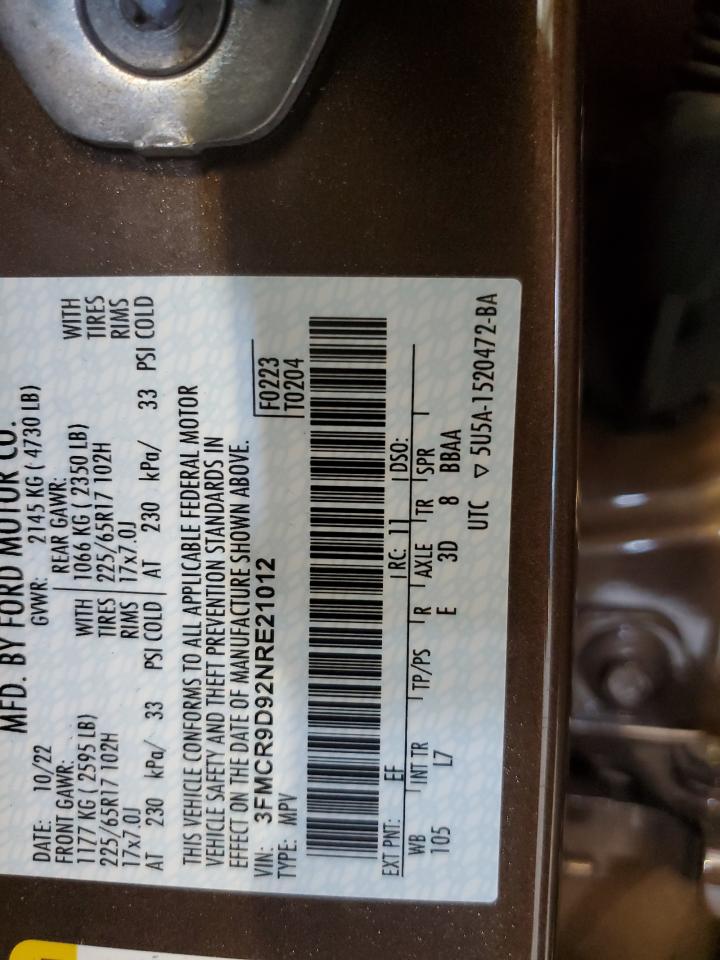 2022 Ford Bronco Sport Badlands VIN: 3FMCR9D92NRE21012 Lot: 63530535
