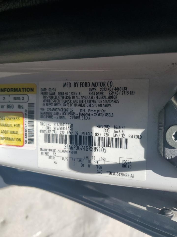 2016 Ford Fusion S VIN: 3FA6P0G74GR389105 Lot: 65675475