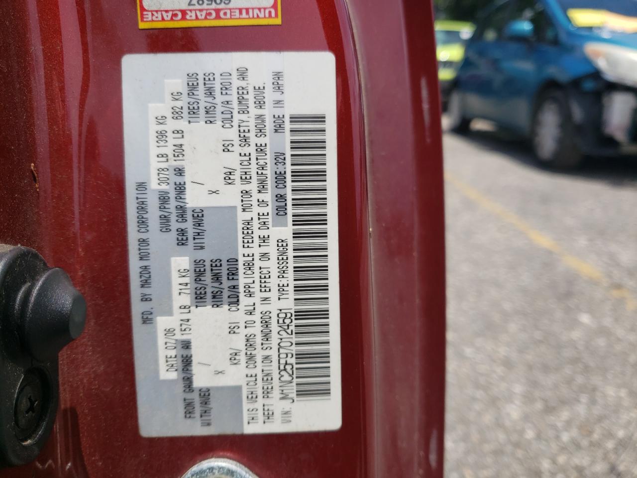 2007 Mazda Mx-5 Miata VIN: JM1NC25F970124591 Lot: 65041695