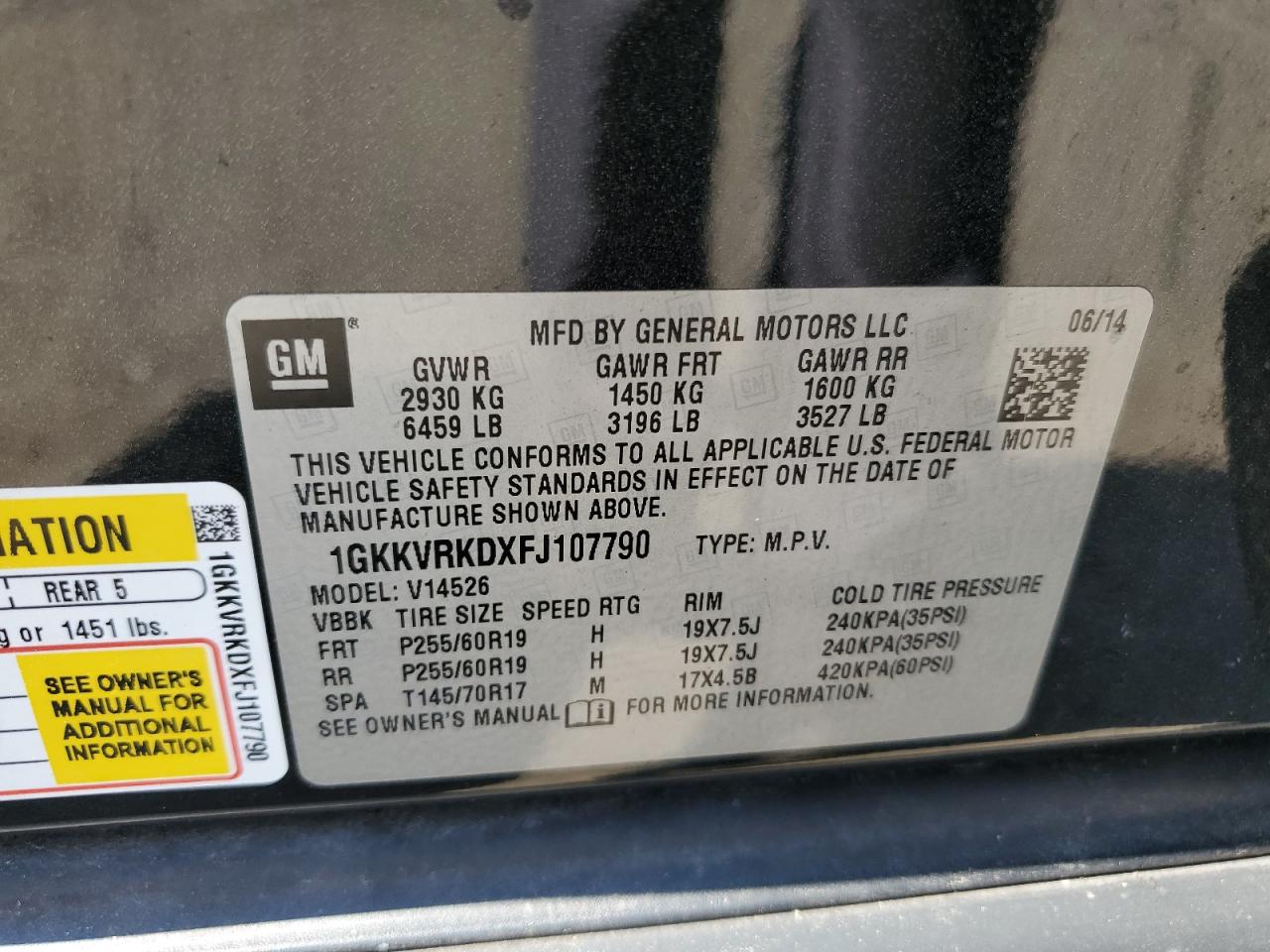 1gkkvrkdxfj107790 1GKKVRKDXFJ107790 2015 GMC Acadia Slt-1