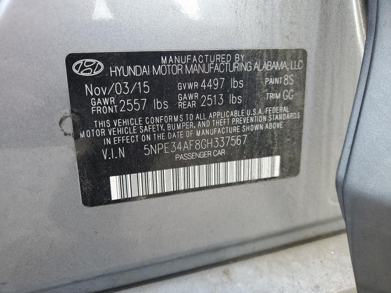 2016 Hyundai Sonata Sport VIN: 5NPE34AF8GH337567 Lot: 64906435