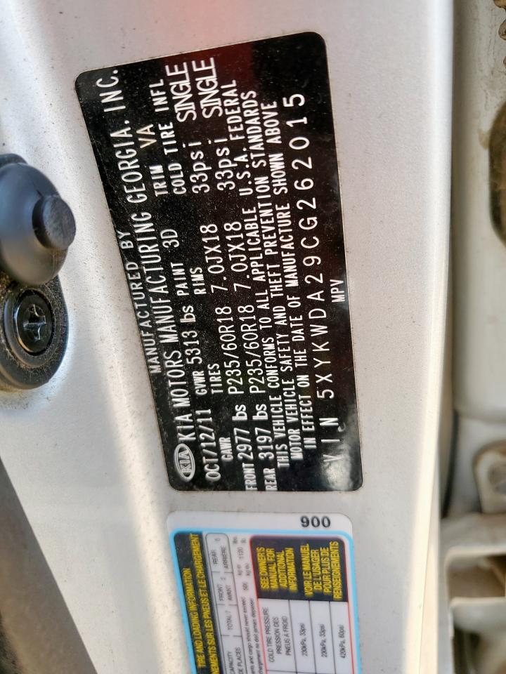 2012 Kia Sorento Sx VIN: 5XYKWDA29CG262015 Lot: 64677315