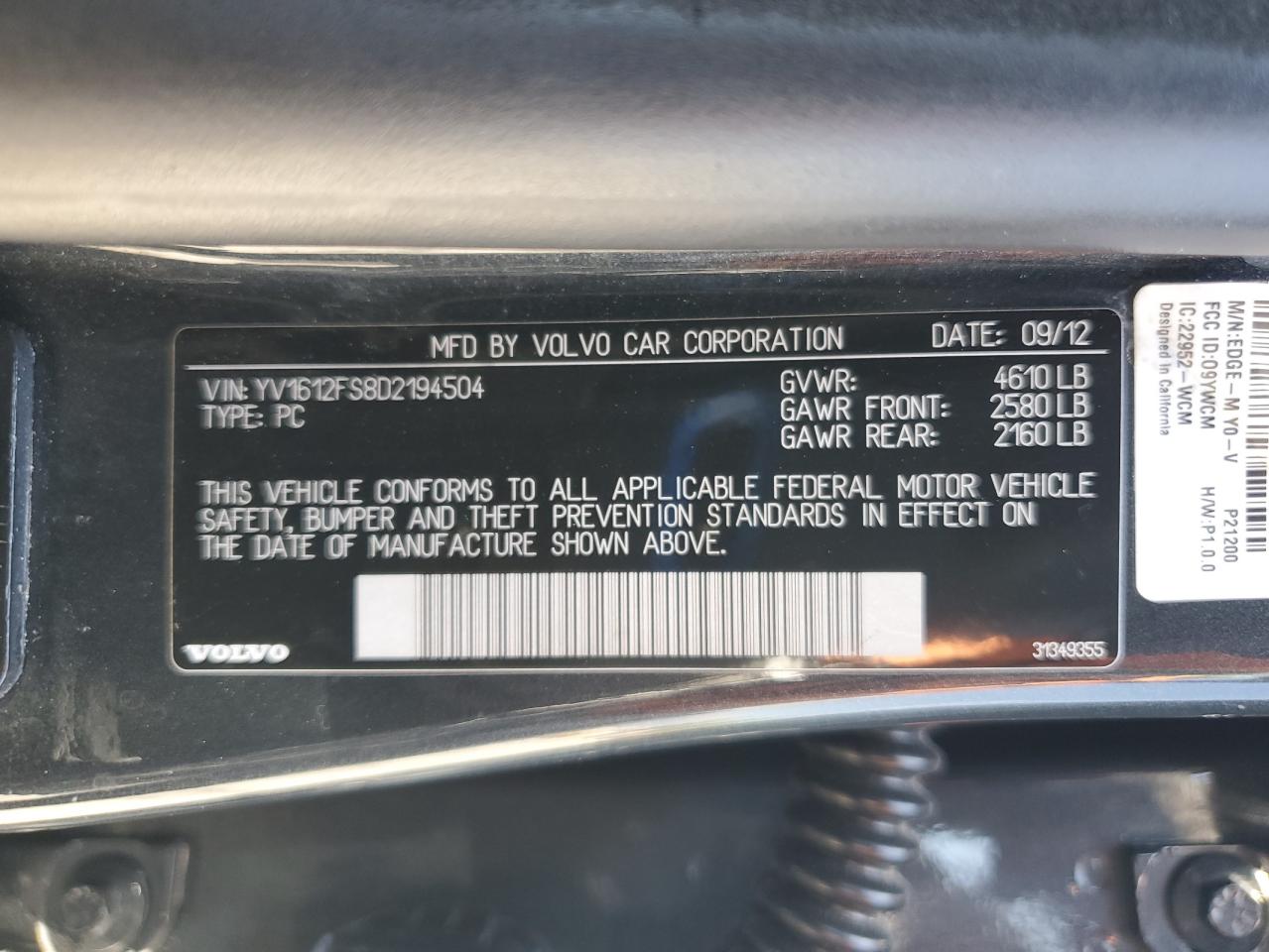 2013 Volvo S60 T5 VIN: YV1612FS8D2194504 Lot: 64504345