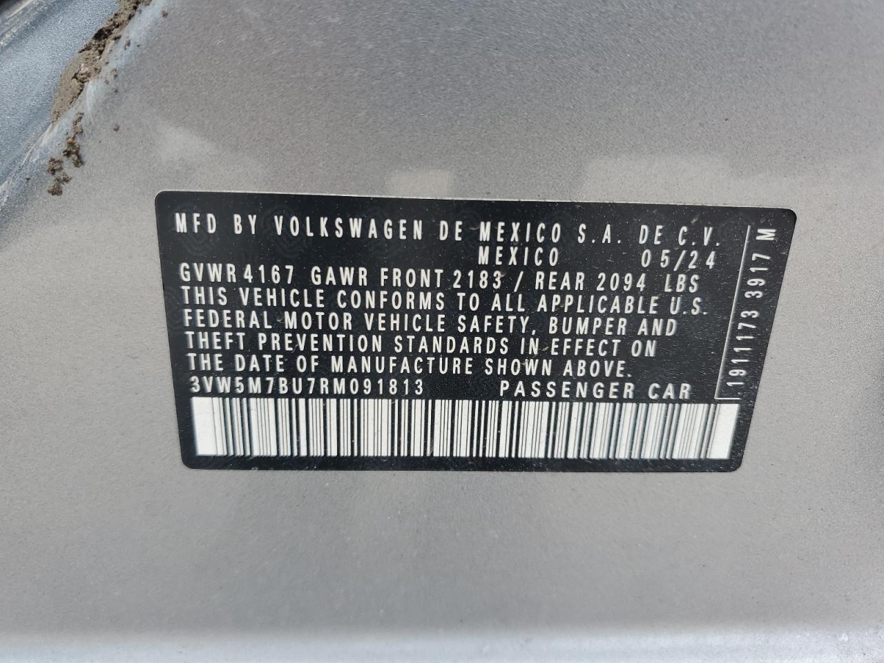 2024 Volkswagen Jetta S VIN: 3VW5M7BU7RM09813 Lot: 65506645