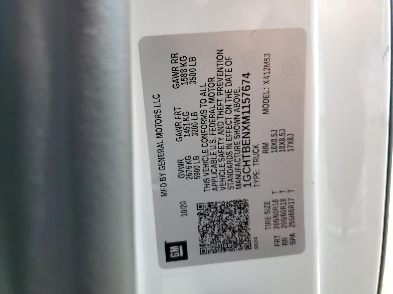 2021 Chevrolet Colorado VIN: 1GCHTBENXM1157674 Lot: 64585255