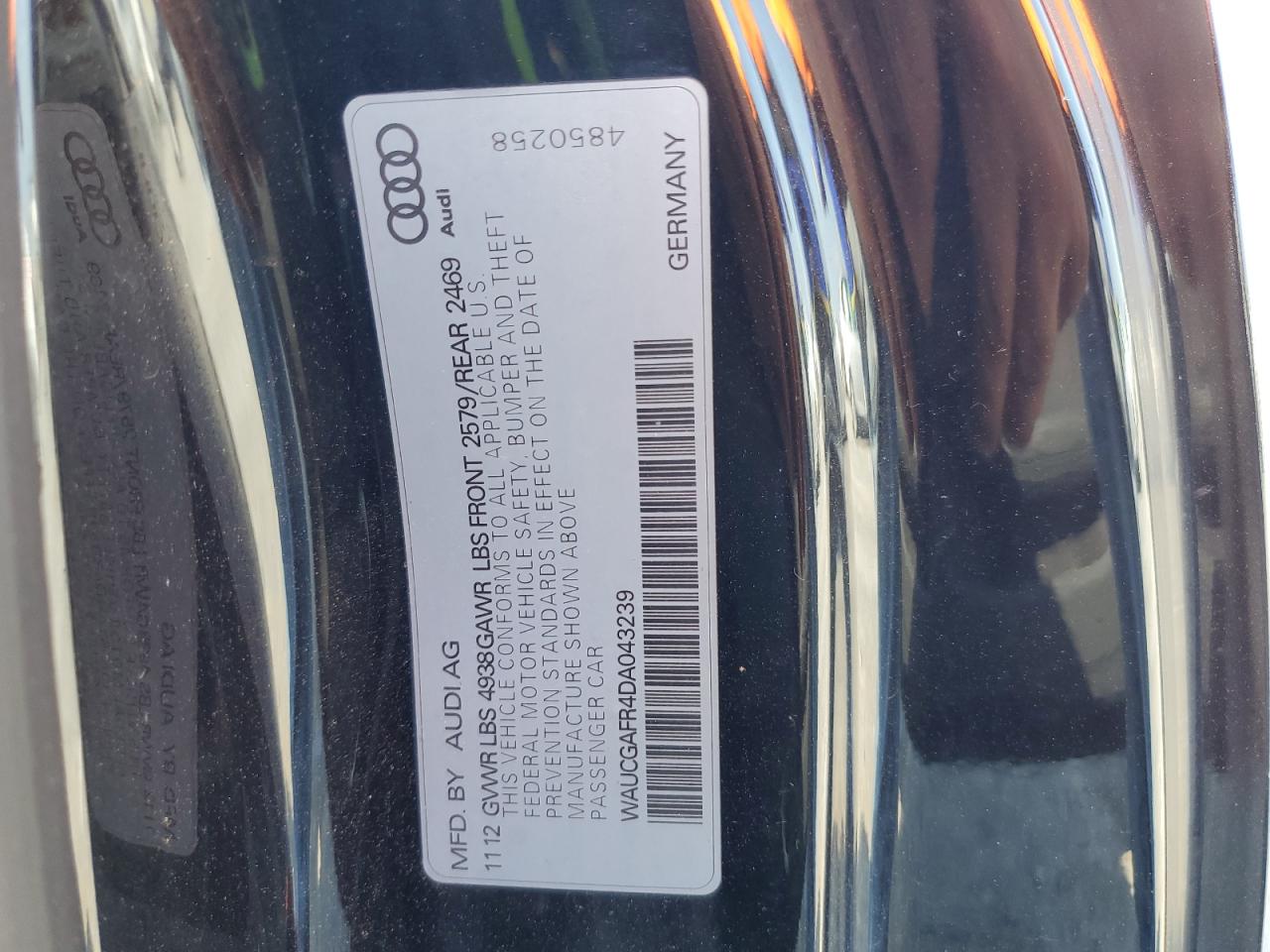 2013 Audi S5 Premium Plus VIN: WAUCGAFR4DA043239 Lot: 64248005