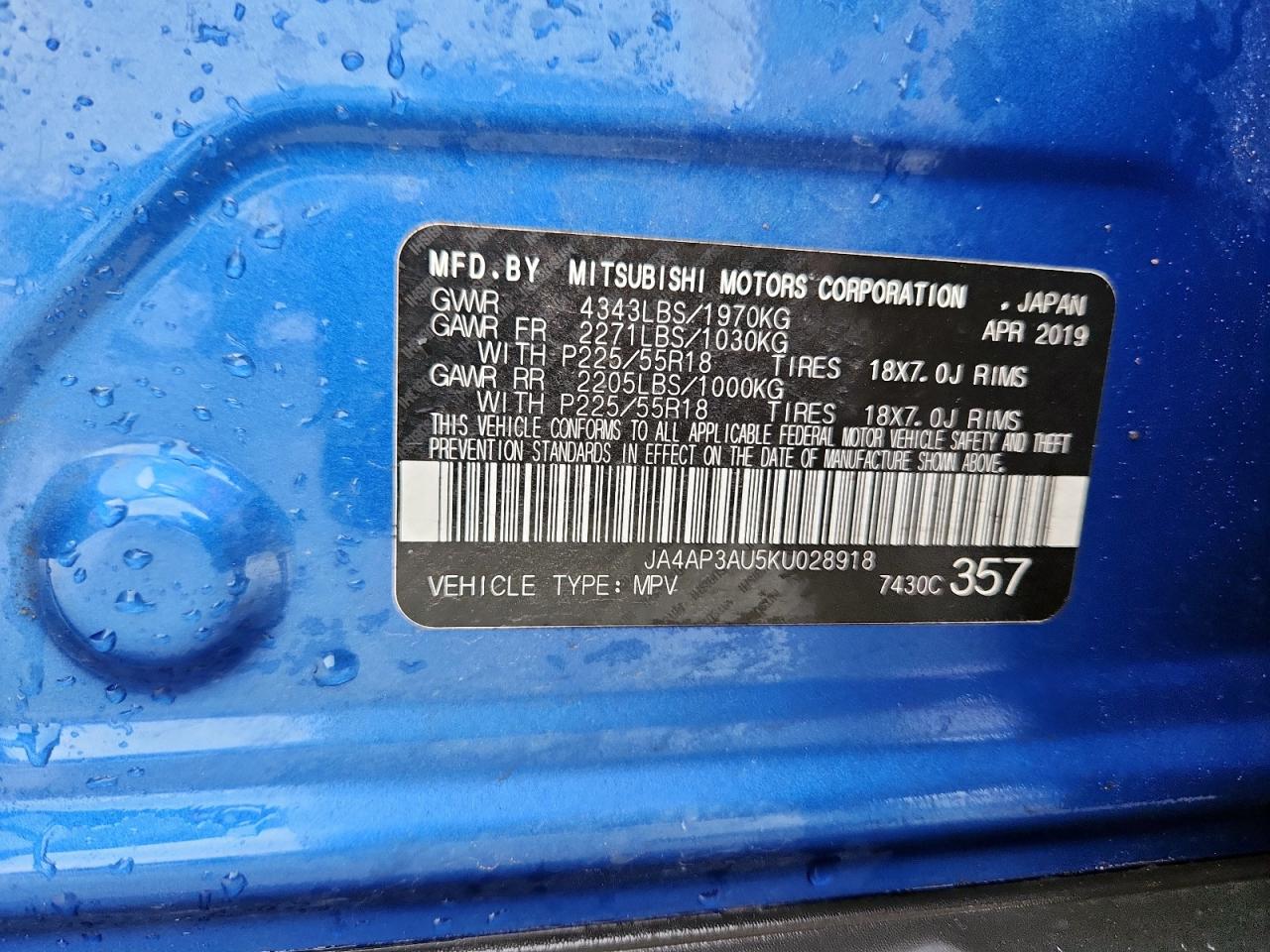 2019 Mitsubishi Outlander Sport Es VIN: JA4AP3AU5KU028918 Lot: 63450825