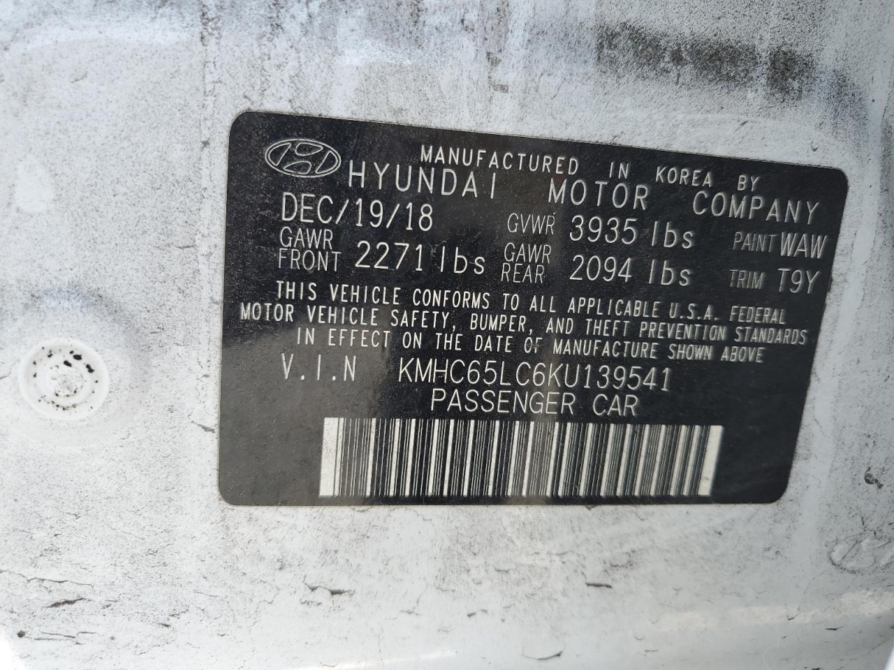 2019 Hyundai Ioniq Blue VIN: KMHC65LC6KU139541 Lot: 64856335