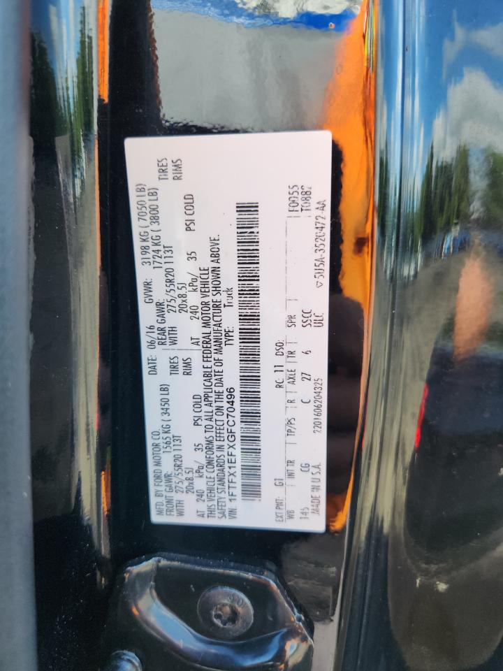 2016 Ford F150 Super Cab VIN: 1FTFX1EFXGFC70496 Lot: 64781765