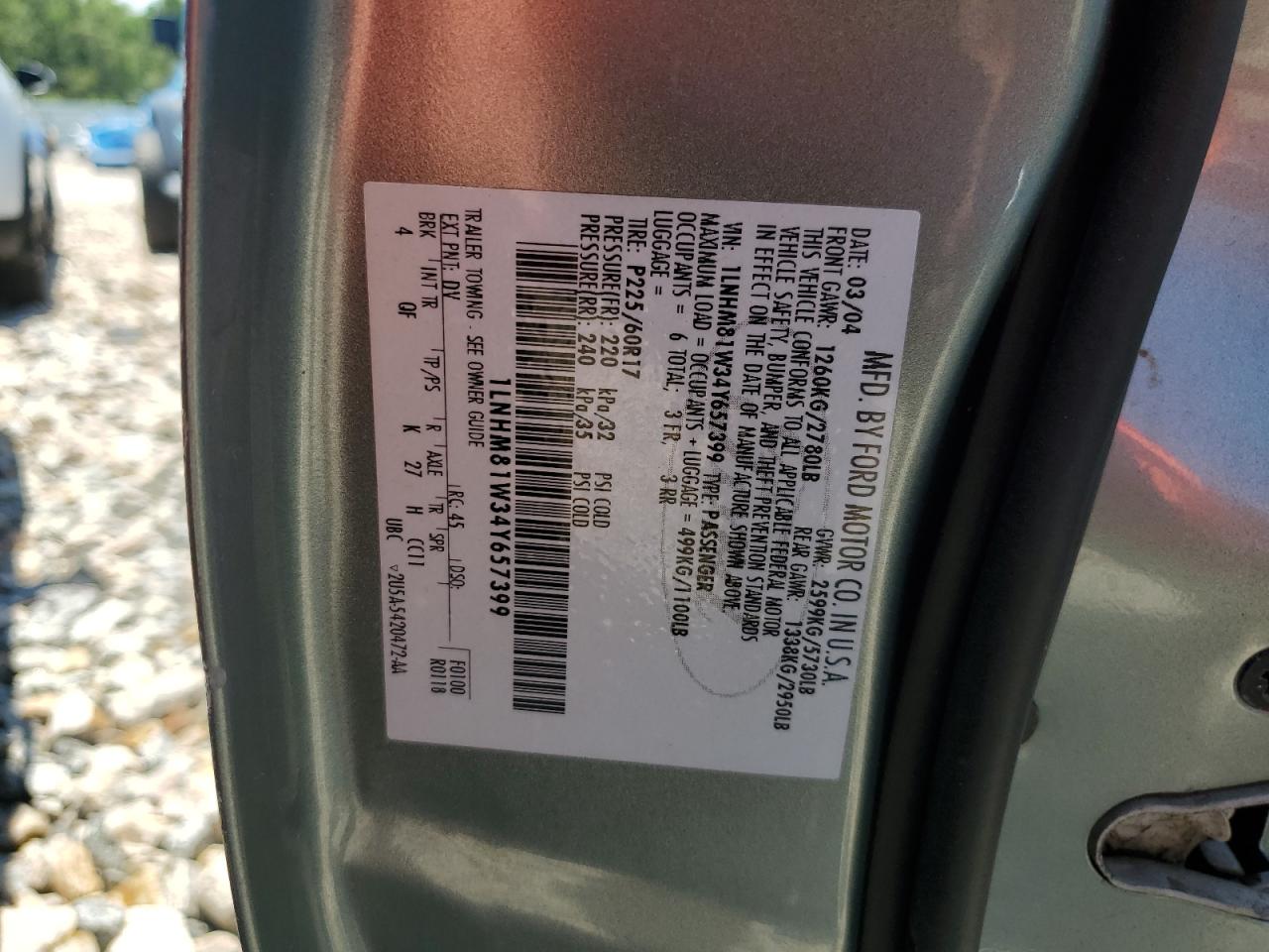 2004 Lincoln Town Car Executive VIN: 1LNHM81W34Y657399 Lot: 84869625