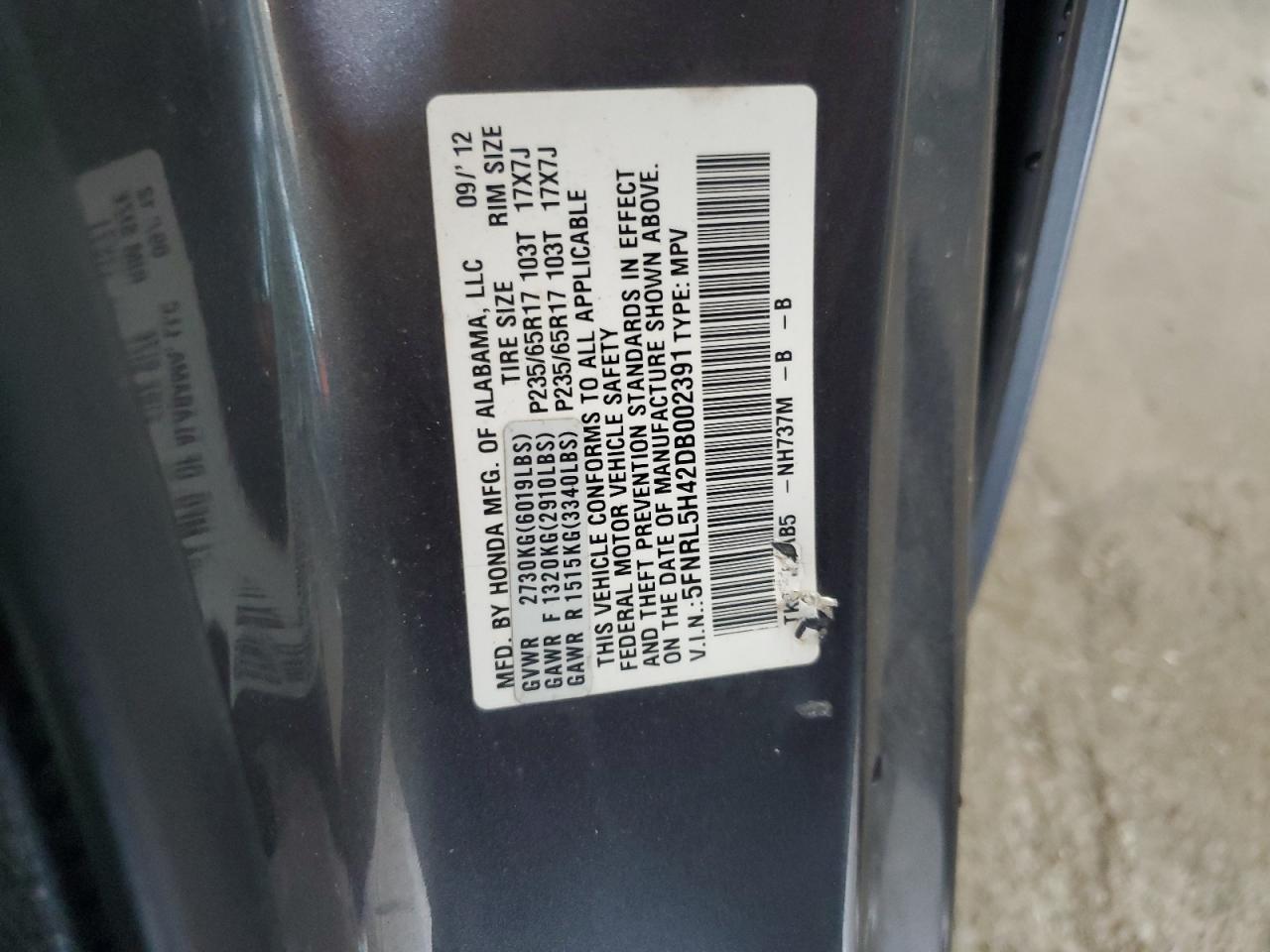 2013 Honda Odyssey Ex VIN: 5FNRL5H42DB002391 Lot: 62889745