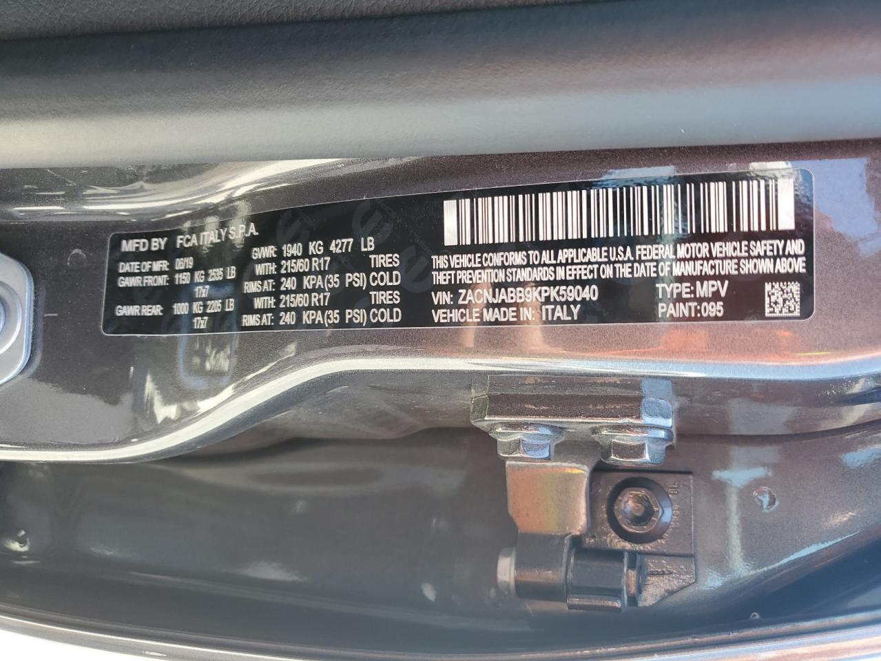 2019 Jeep Renegade Latitude VIN: ZACNJABB9KPK59040 Lot: 64479545