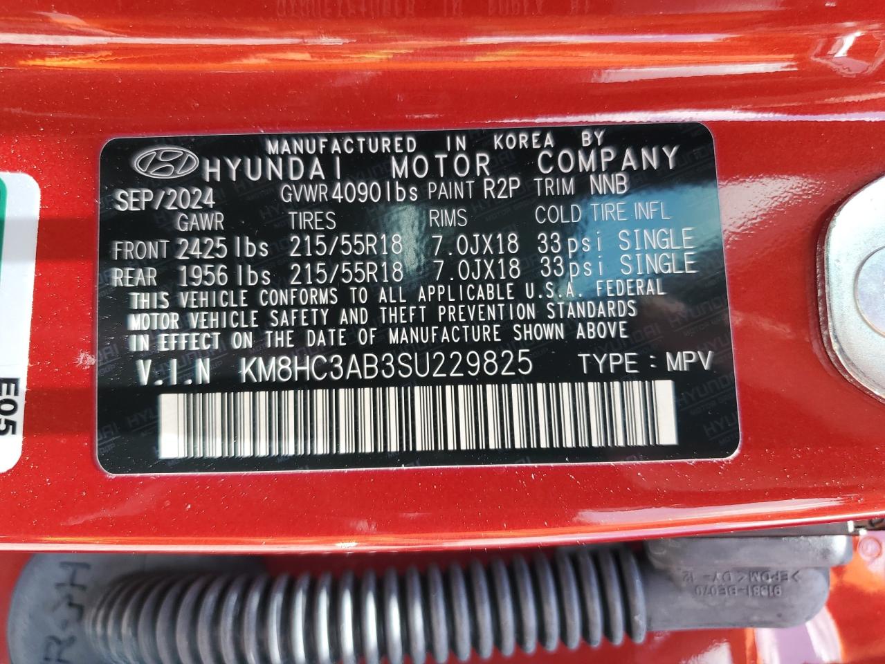 2025 Hyundai Kona Sel VIN: KM8HC3AB3SU229825 Lot: 64182485