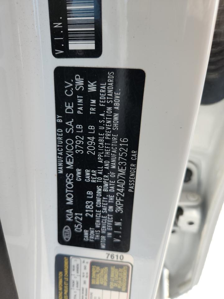 2021 Kia Forte Fe VIN: 3KPF24AD7ME375216 Lot: 63780835