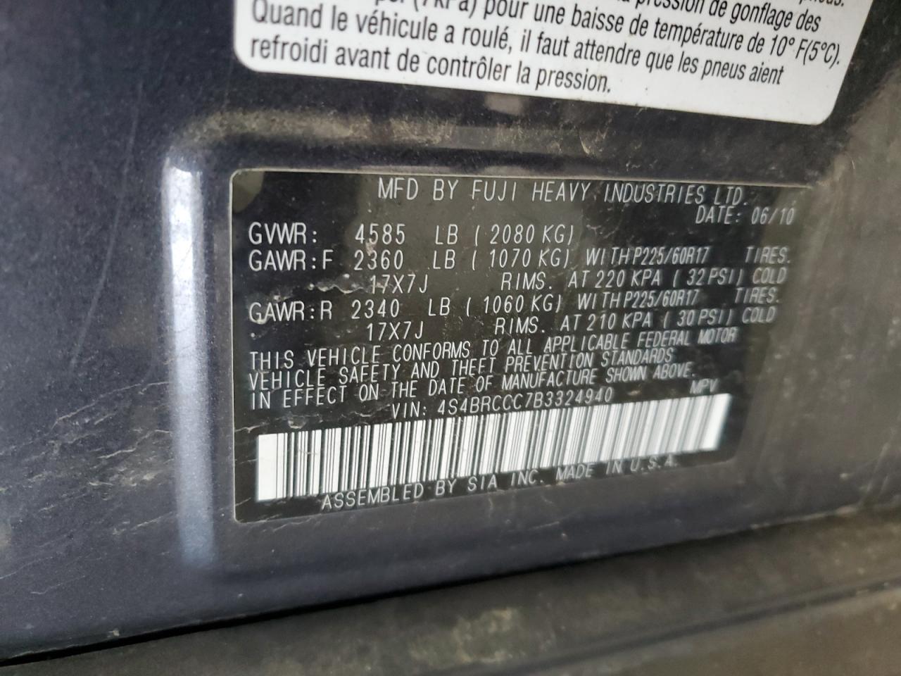 2011 Subaru Outback 2.5I Premium VIN: 4S4BRCCC7B3324940 Lot: 64886855