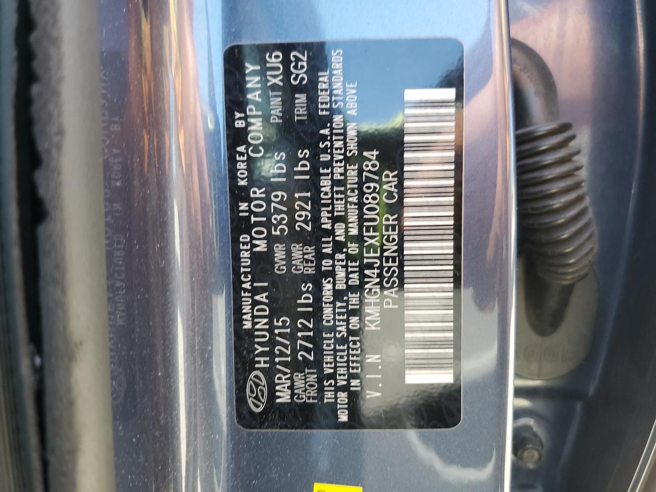 2015 Hyundai Genesis 3.8L VIN: KMHGN4JEXFU089784 Lot: 63202015
