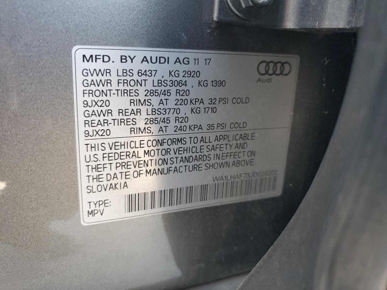 2018 Audi Q7 Premium Plus VIN: WA1LHAF73JD024202 Lot: 65930945