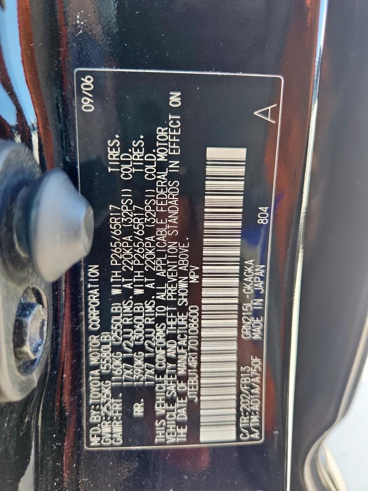2007 Toyota 4Runner Sr5 VIN: JTEBU14R170108600 Lot: 64234435
