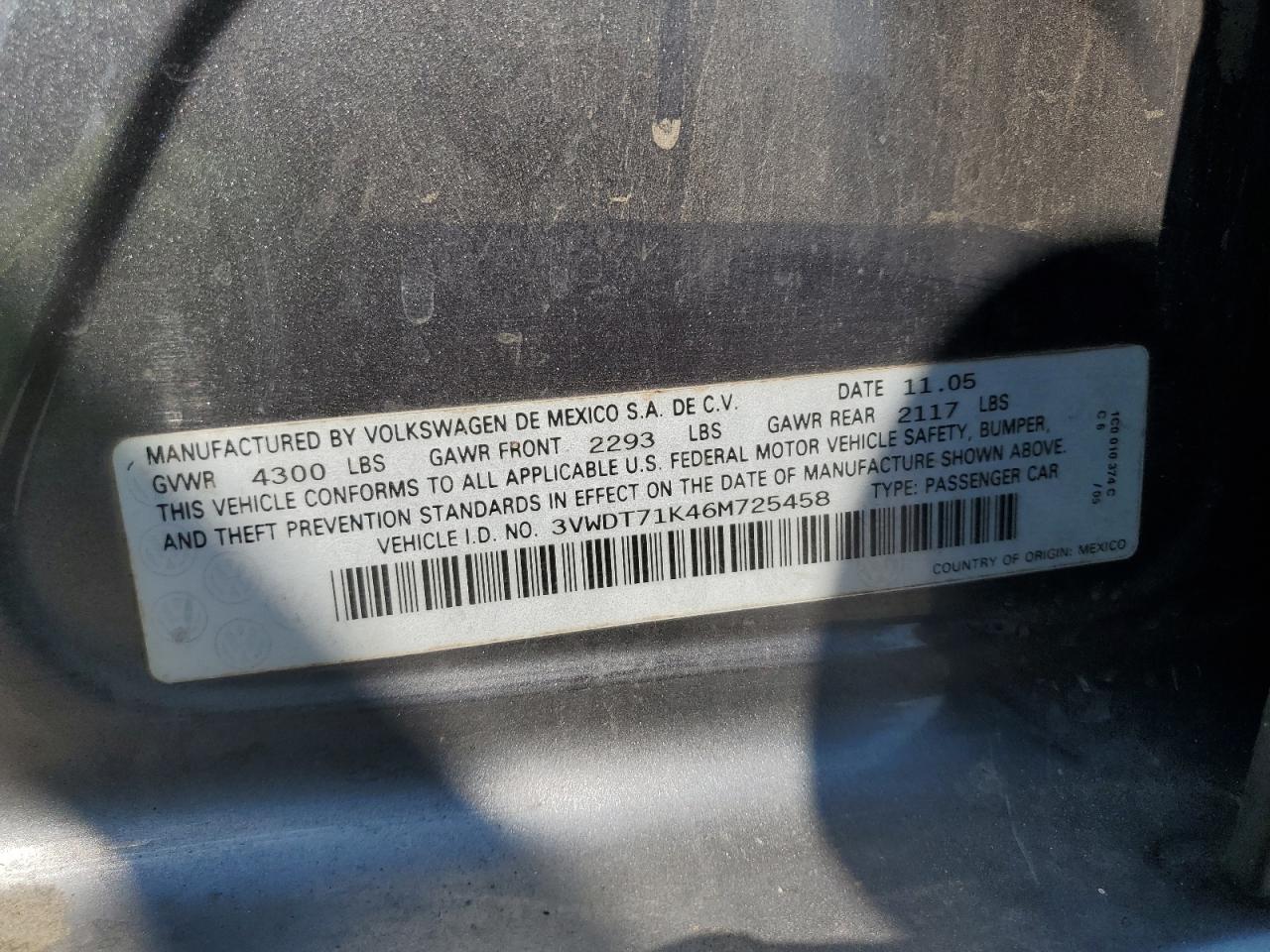 2006 Volkswagen Jetta Tdi Option Package 2 VIN: 3VWDT71K46M725458 Lot: 65347045