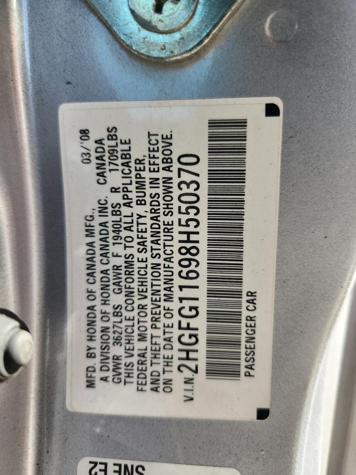 2008 Honda Civic Lx VIN: 2HGFG11698H550370 Lot: 64885465