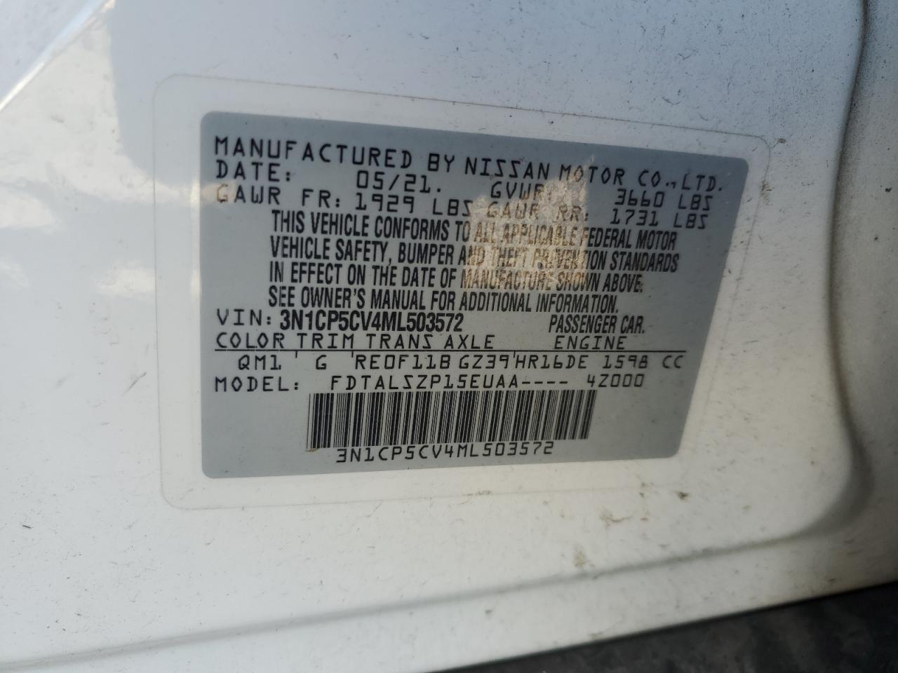 2021 Nissan Kicks Sv VIN: 3N1CP5CV4ML503572 Lot: 63167045