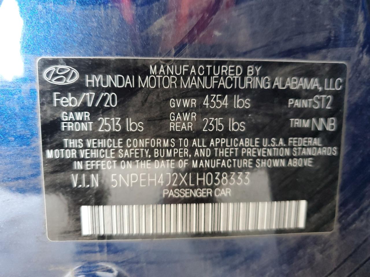 2020 Hyundai Sonata Limited VIN: 5NPEH4J2XLH038333 Lot: 63127675
