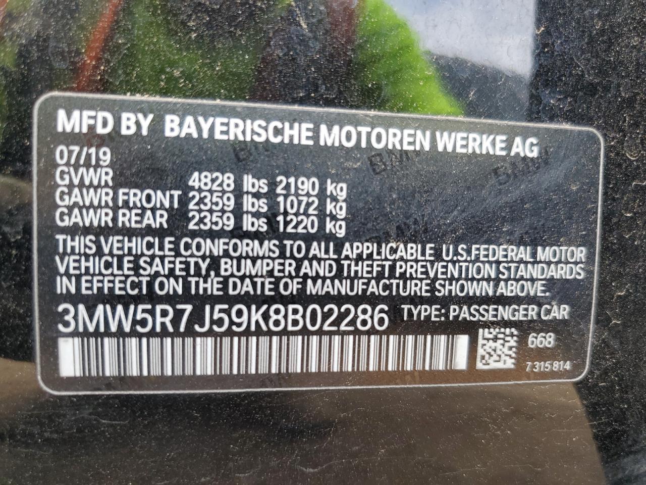 3MW5R7J59K8B02286 2019 BMW 330Xi