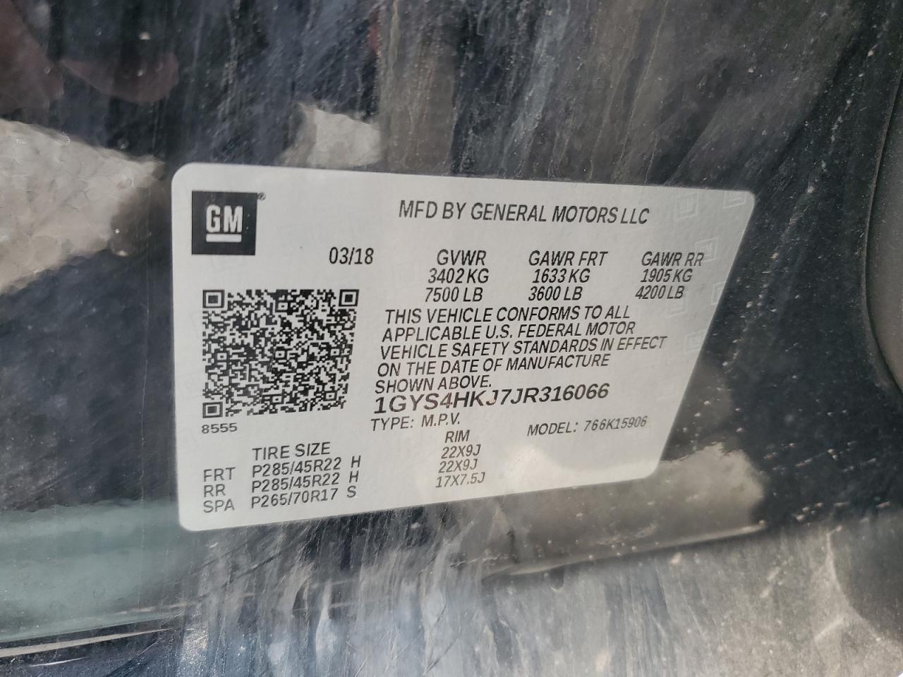 2018 Cadillac Escalade Esv Luxury VIN: 1GYS4HKJ7JR316066 Lot: 64386035