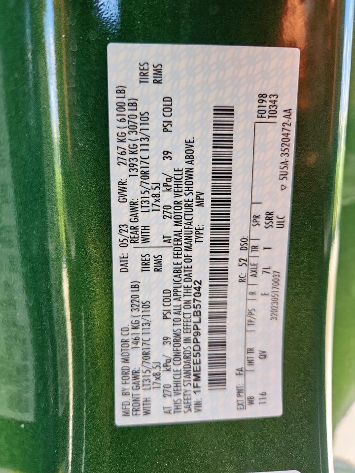 2023 Ford Bronco Base VIN: 1FMEE5DP9PLB57042 Lot: 63293285