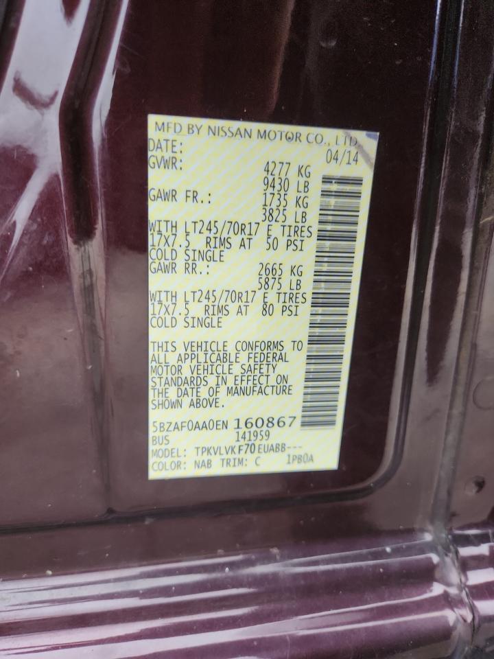 2014 Nissan Nv 3500 S VIN: 5BZAF0AA0EN160867 Lot: 65144305