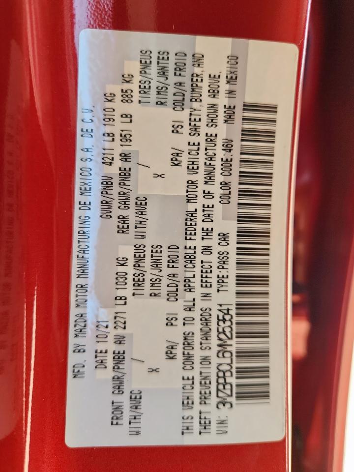 2021 Mazda 3 Preferred VIN: 3MZBPBCL6MM253541 Lot: 64445235