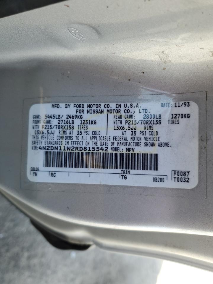 1994 Nissan Quest Xe VIN: 4N2DN11W2RD815542 Lot: 63672835