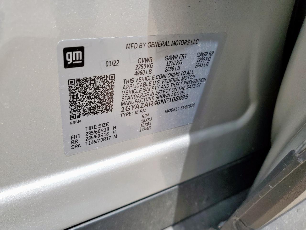 2022 Cadillac Xt4 Luxury VIN: 1GYAZAR46NF108885 Lot: 63107085