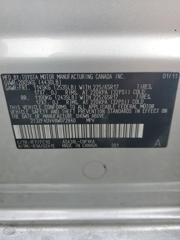 2011 Toyota Rav4 VIN: 2T3ZF4DV4BW072840 Lot: 67196495