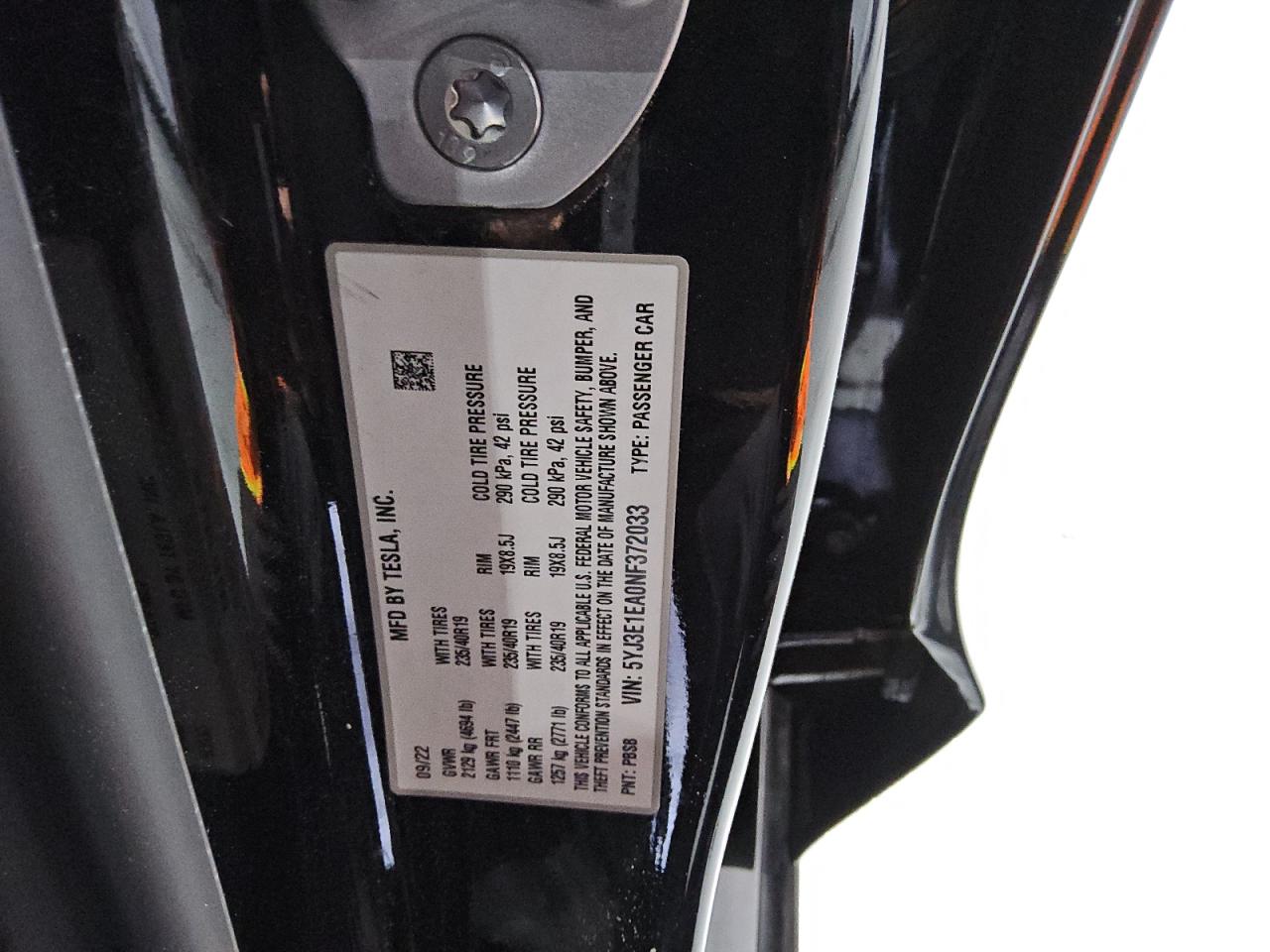 2022 Tesla Model 3 VIN: 5YJ3E1EA0NF372033 Lot: 63871985