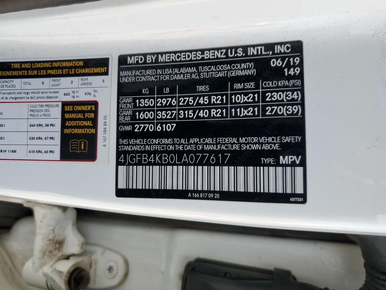4jgfb4kb0la077617 4JGFB4KB0LA077617 2020 Mercedes-Benz Gle 350 4Matic