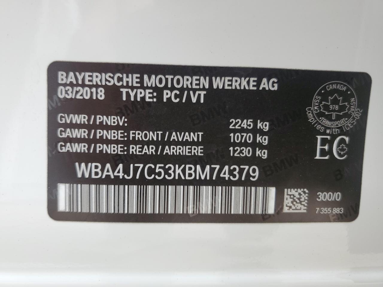 2019 BMW 440Xi Gran Coupe VIN: WBA4J7C53KBM74379 Lot: 63688405