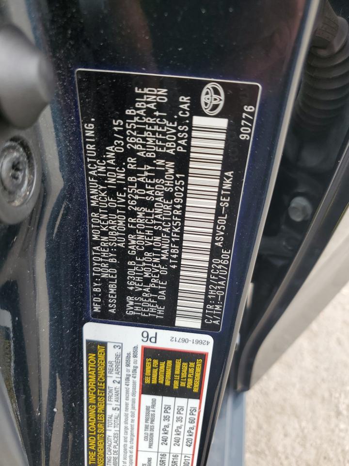 2015 Toyota Camry Le VIN: 4T4BF1FK5FR490251 Lot: 64982545
