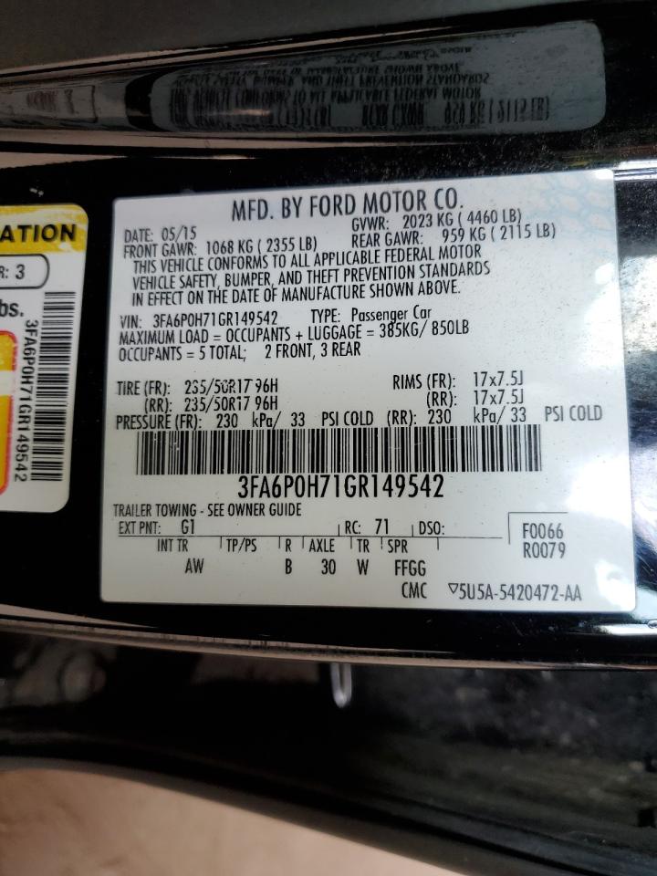 2016 Ford Fusion Se VIN: 3FA6P0H71GR149542 Lot: 65034175