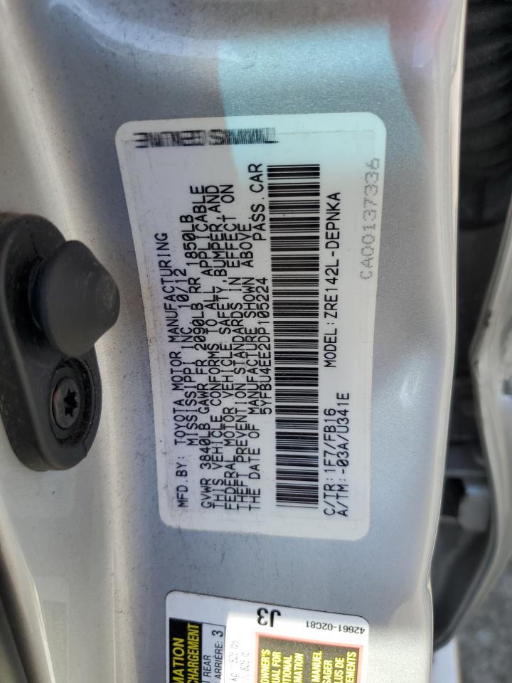 2013 Toyota Corolla Base VIN: 5YFBU4EE2DP105224 Lot: 63194385