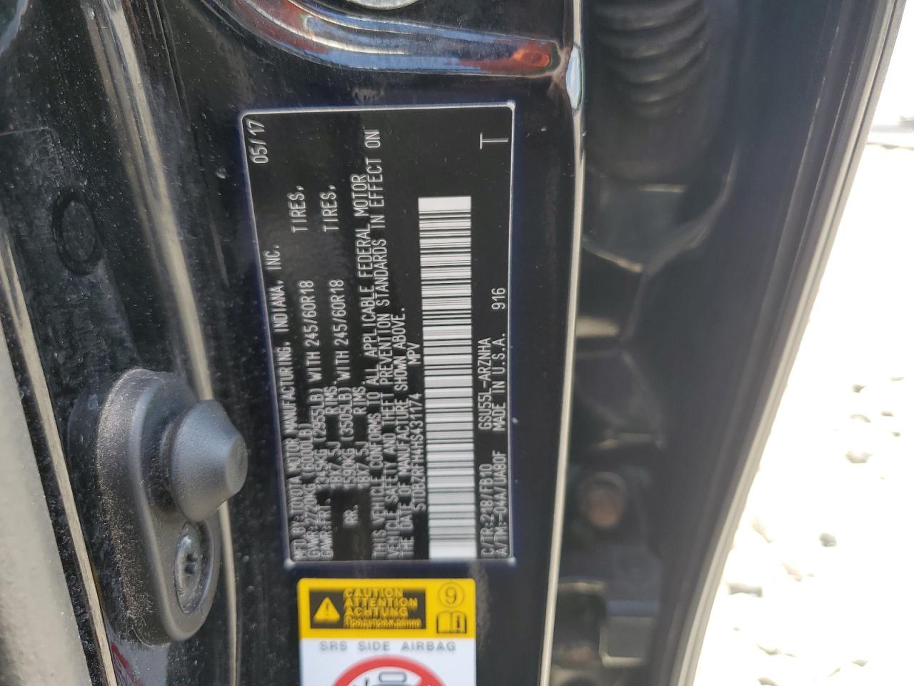 2017 Toyota Highlander Le VIN: 5TDBZRFH4HS431174 Lot: 63752025