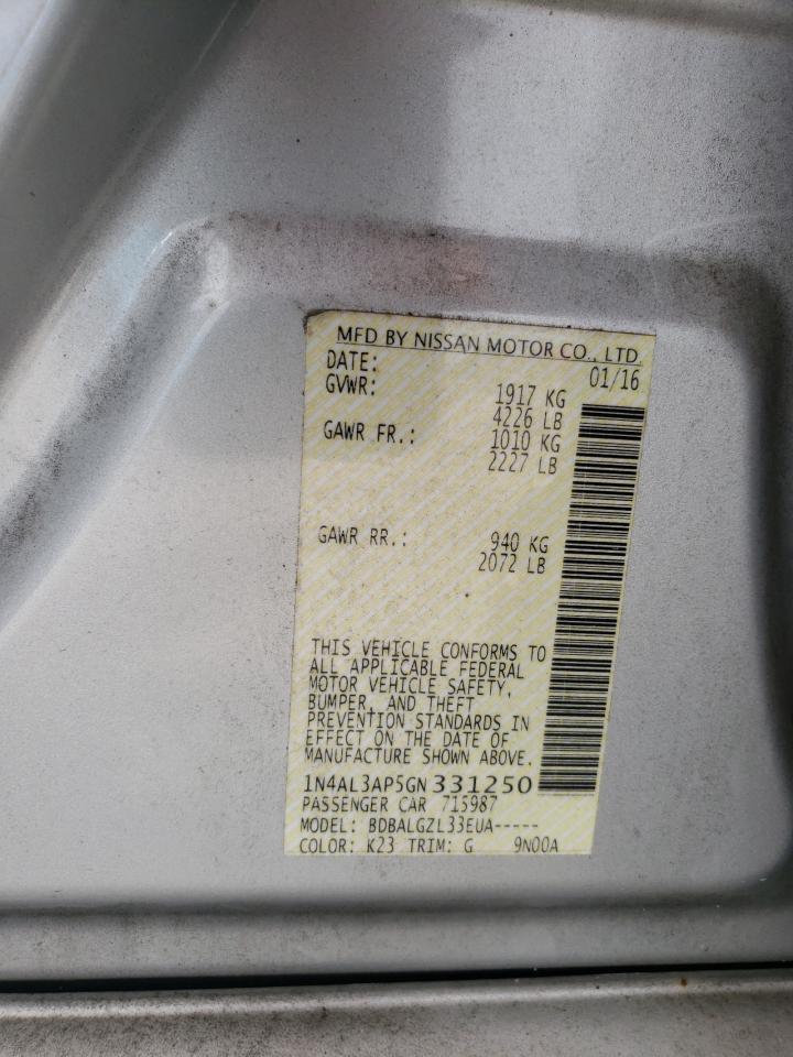 2016 Nissan Altima 2.5 VIN: 1N4AL3AP5GN331250 Lot: 65283495