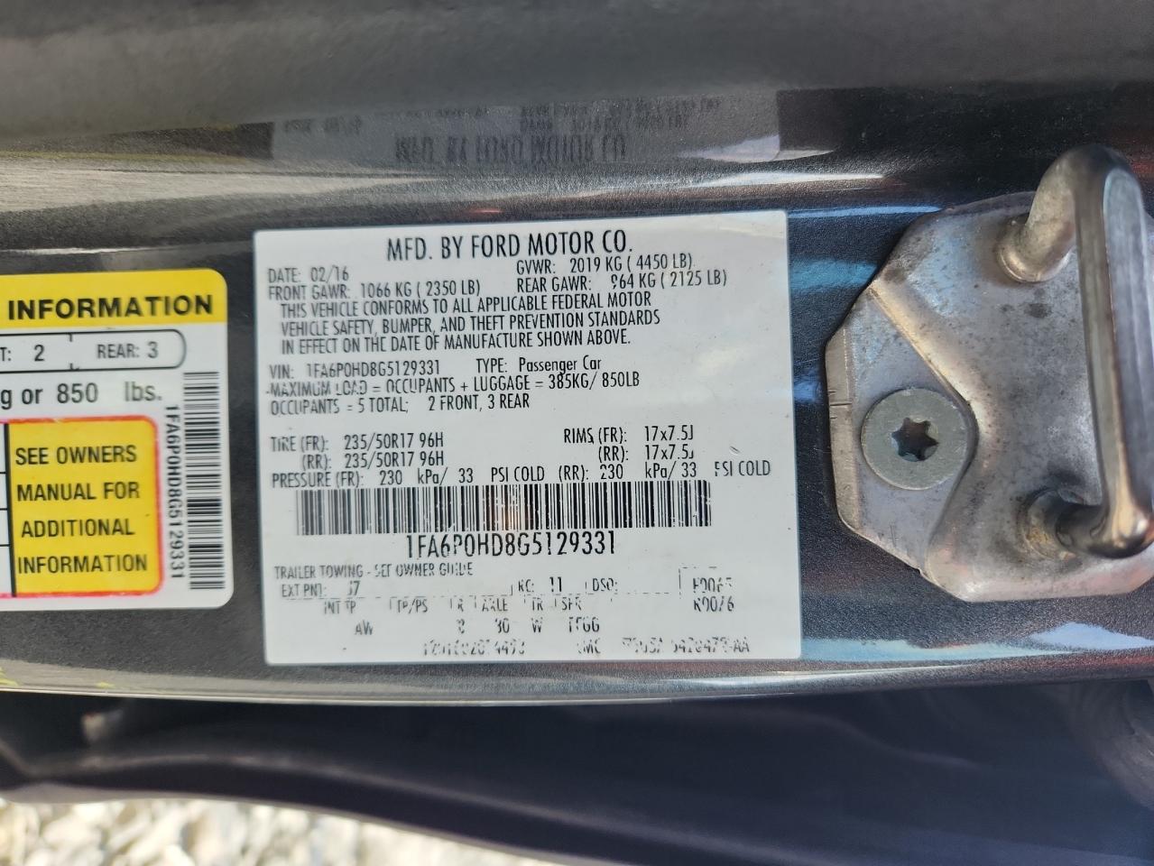 2016 Ford Fusion Se VIN: 1FA6P0HD8G5129331 Lot: 63620285