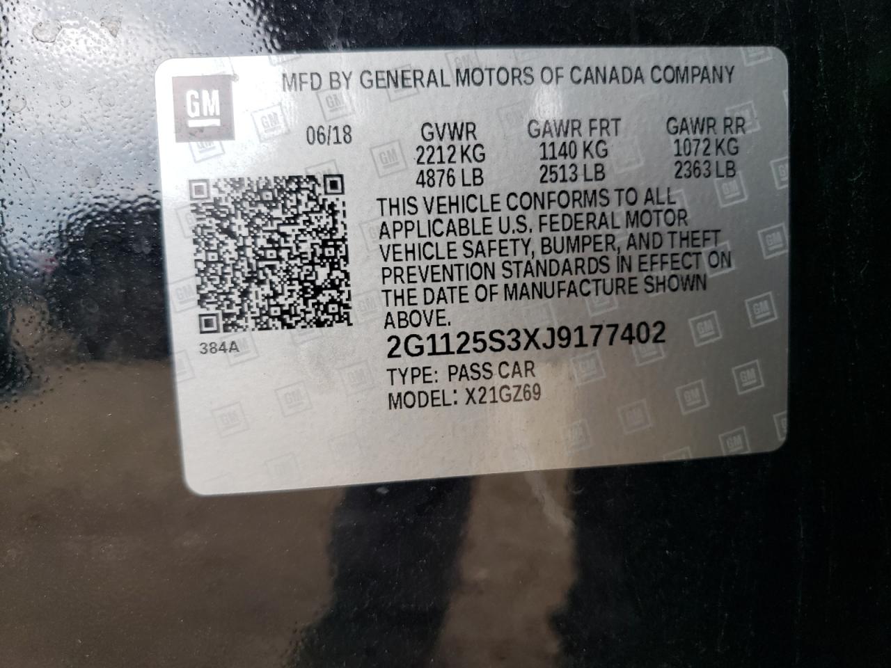 2018 Chevrolet Impala Premier VIN: 2G1125S3XJ9177402 Lot: 66394995