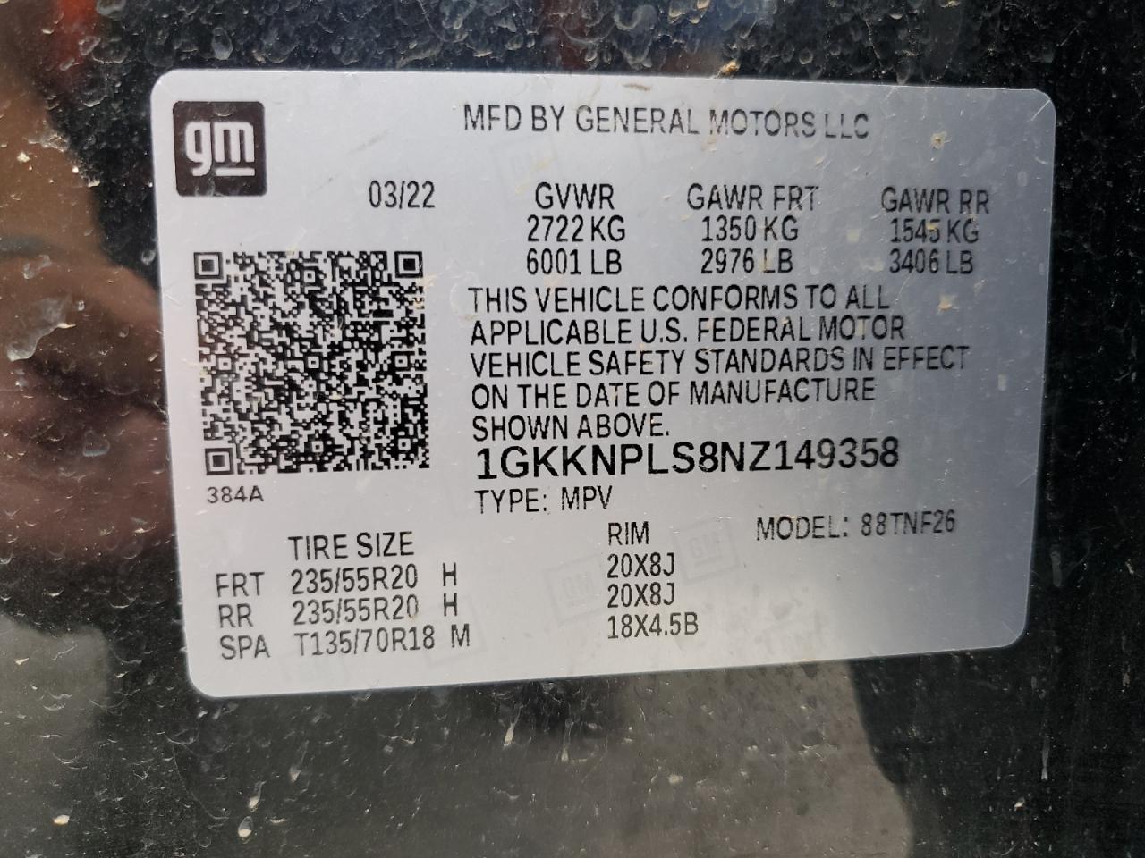 2022 GMC Acadia Denali VIN: 1GKKNPLS8NZ149358 Lot: 63114315